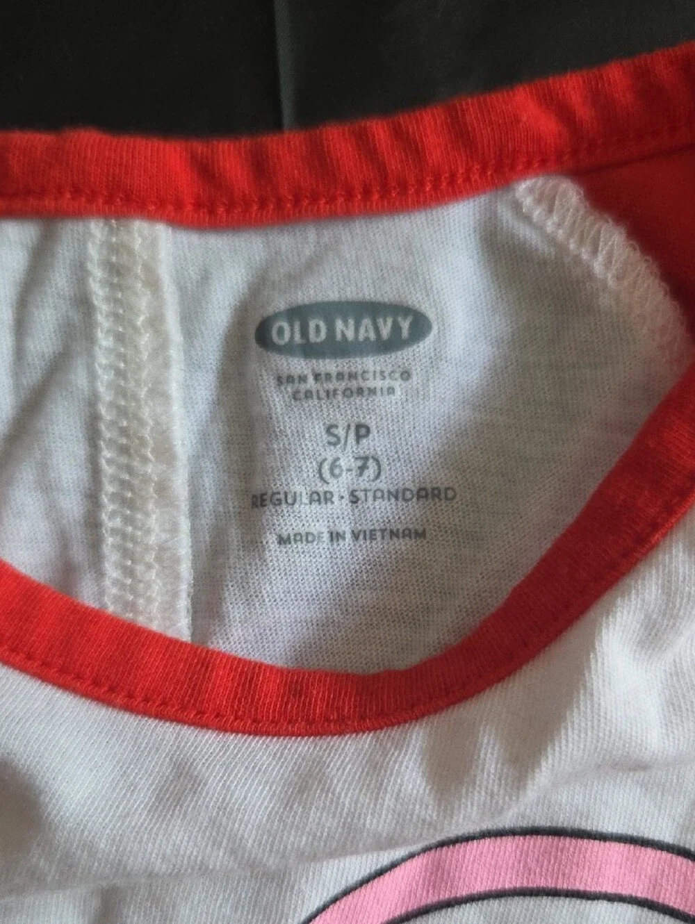 Old Navy White and Red Raglan Long Sleeve Tee with Multicolor LOVE Graphic